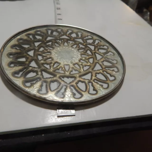 Trivet Glass Plate with Silver plate Rim,