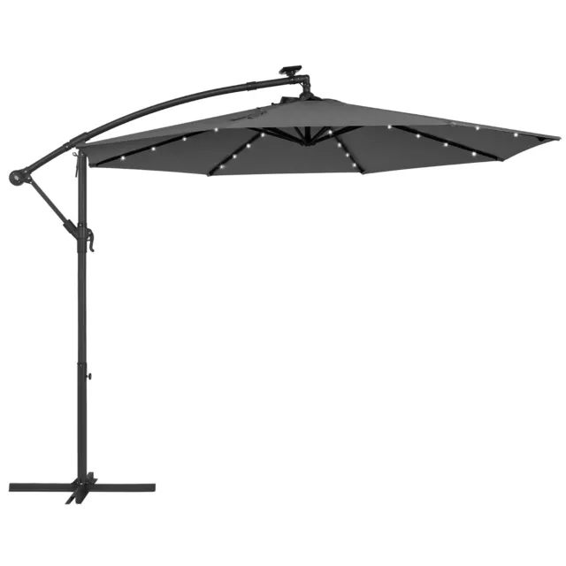 Cantilever Garden Parasol LED Lights 3 m Banana Patio Umbrella with Base UPF 50+