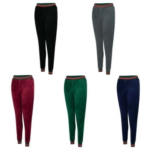 Donna Velluto Pantaloni Contrasto Inserti Lunghezza Intera da Corsa S-3XL