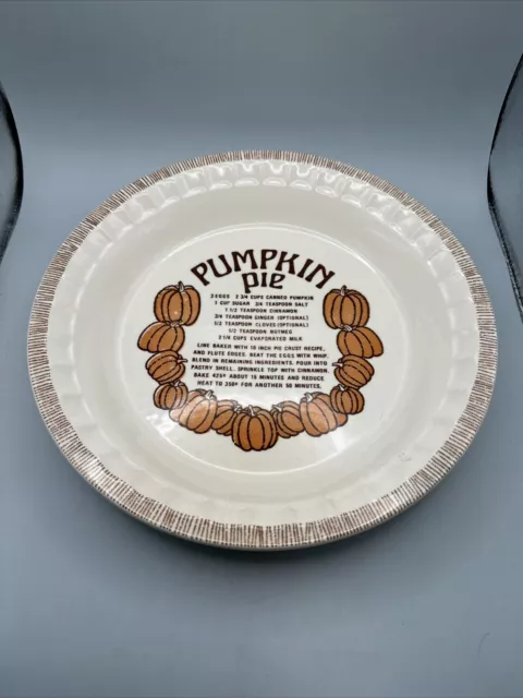 Vintage Pumpkin Pie Plate With Recipe and Ruffled Edges By Jeanette Royal China