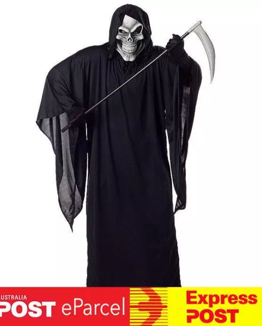 Grim Reaper Scary Horror Robe Halloween Fancy Dress Mens Costume