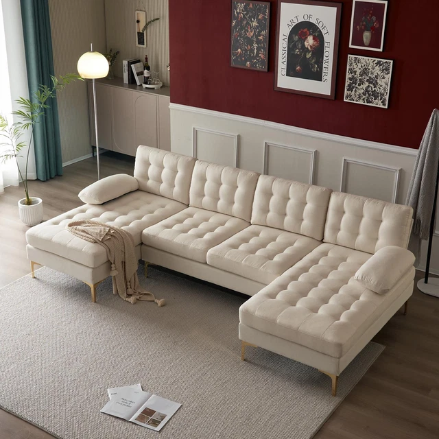 4 Seat Modern Two Chaise Sectional Sofa Set U Shape Living Room Long Couch