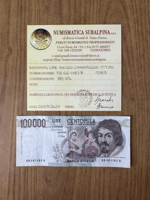 REPUBBLICA LIRE 100000 CARAVAGGIO 1º TIPO B 1985 certificata BB/SPL SUBALPINA