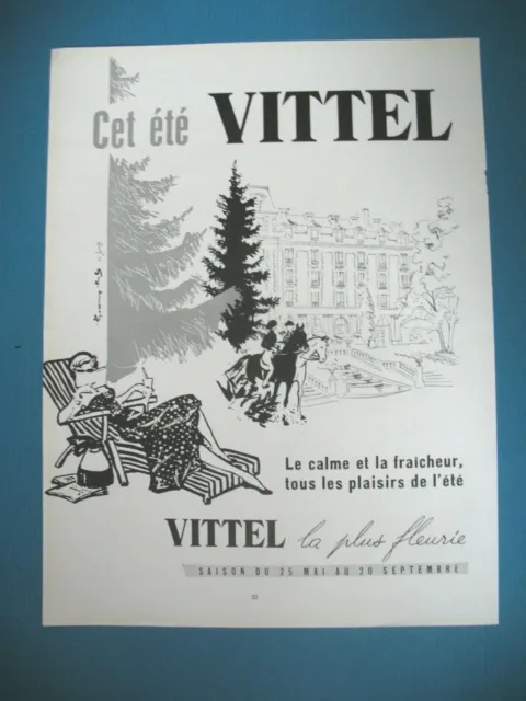 PUBLICITE DE PRESSE VITTEL SAISON éTé CALME FRAICHEUR ILLUSTRATION DEMACHY  1954