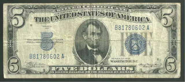 United States 5 Dollars 1934 FR #1650 Silver Certificate US Banknote Paper Money