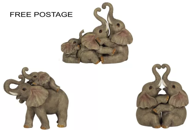 New Resin Elephant Baby Couple Or Family Ornament Very Cute