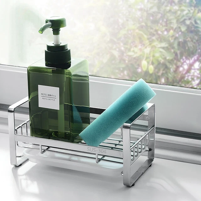 Kitchen Sink Caddy Organizer Stainless Steel Sponge Brush Soap Dispenser Holder