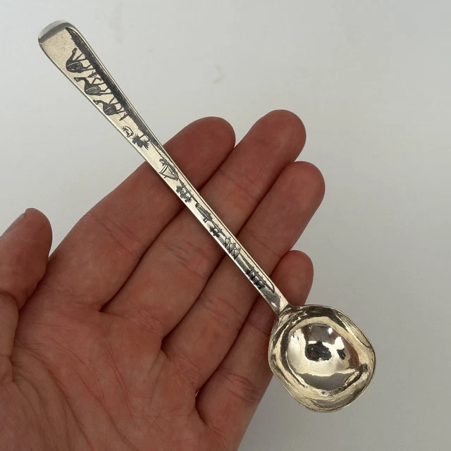 Antique Middle Eastern Islamic Solid Silver Niello Spoon Signed?