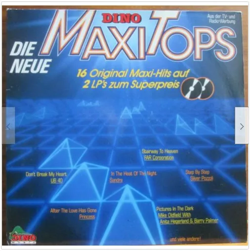 2lp dino maxi tops-double album vinyles ex 16 original maxi hits 1986-euro disco