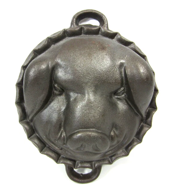 Cast Iron Pig Head Mold Pan Wild Boar Hog Baking Cheese Vintage Razorback 9"