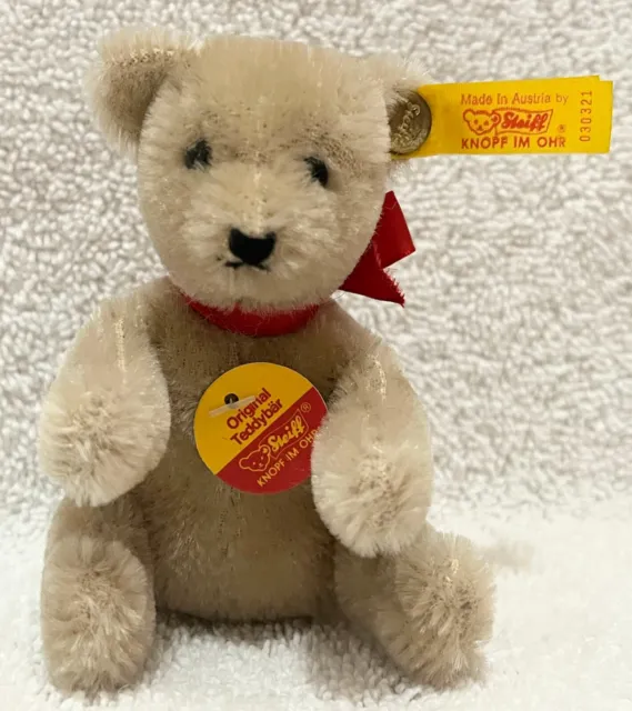 Vintage Steiff Miniature Bendy Grey Teddy Bear 4" Mohair Plush Toy Doll 030321