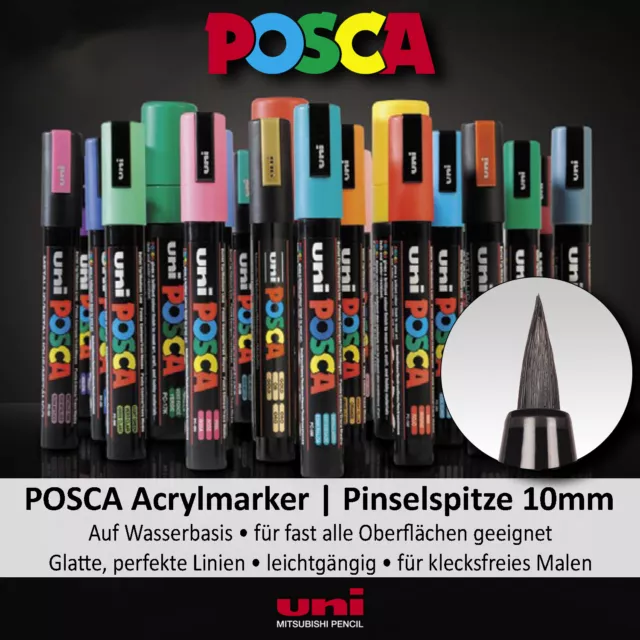 POSCA Acrylmarker, Pinselspitze bis 10mm, Stift für diverse Oberflächen