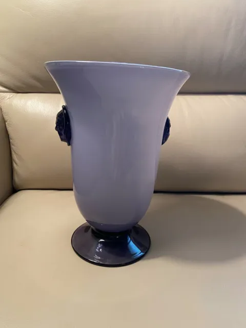VTG Lavender Purple Handblown Art Glass Vase w/ Comedy/Tragedy Faces