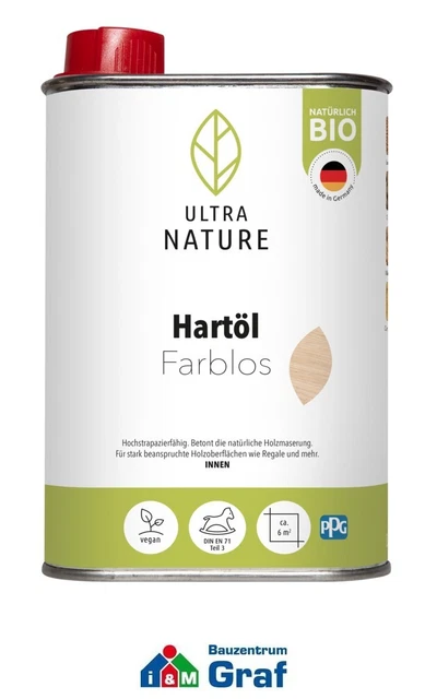 Ultra Nature Huile Dure D'Abrasin pour Meubles Incolore, Bio, Vegan, 0,25 L /#