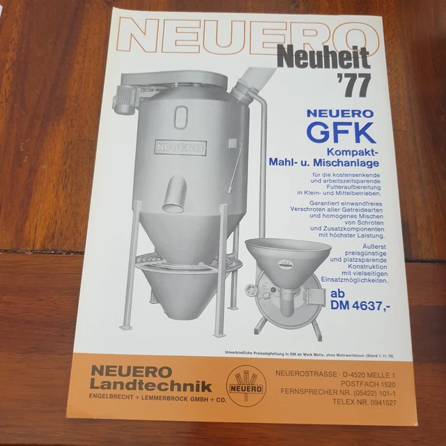 NEUERO GFK 1976 Mischanlage Schlepper Traktor Prospekt Landmaschinen
