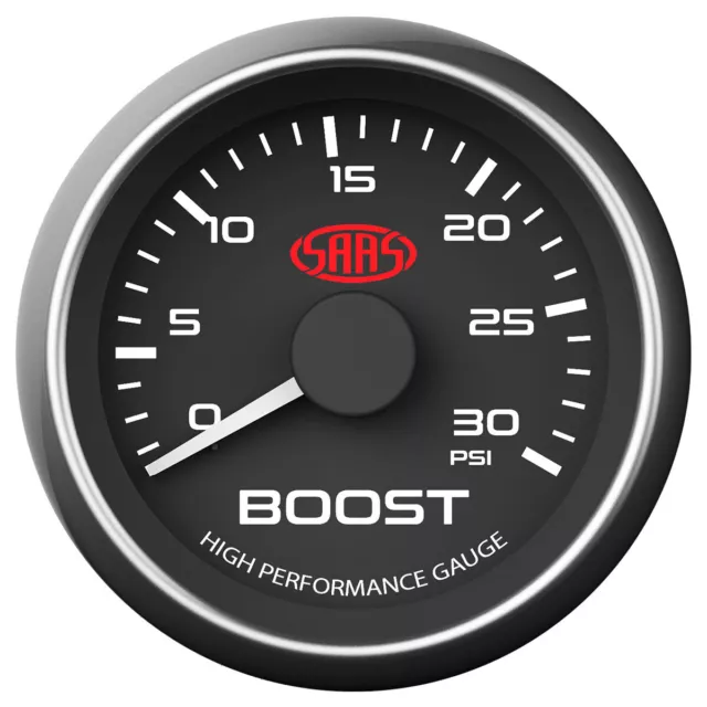 SAAS Boost Gauge Diesel 0-30 psi 52mm Black Muscle Series SG-TBD52B