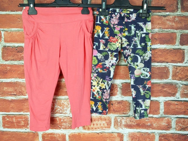 Pacchetto Ragazze Età 2-3 Anni 100% Ted Fornaio Pantaloni Floreali Corallo Leggings 98Cm
