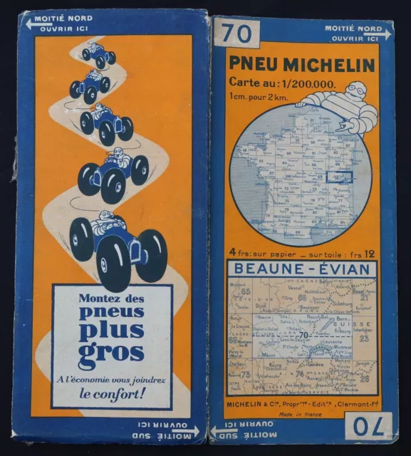 Carte MICHELIN old map 1930 n° 70 BEAUNE EVIAN Guide Bibendum pneu tyre