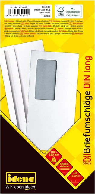 Idena 10220 - Buste lunghe, autoadesive, con finestra