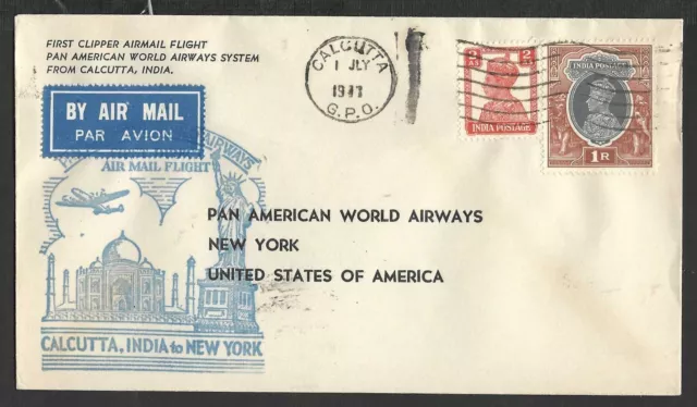 Inde US 1941 Pan Am Clipper Premier Vol Calcutta To New York
