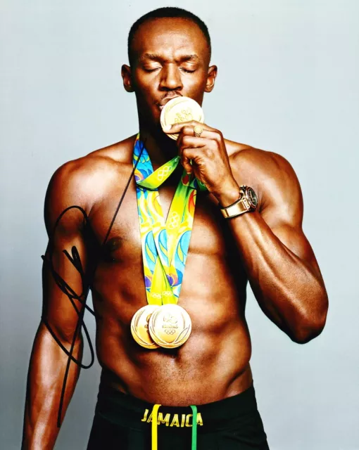 Usain Bolt Signed 10X8 PHOTO DISPLAY Olympic Legend JAMAICA AFTAL COA (A)