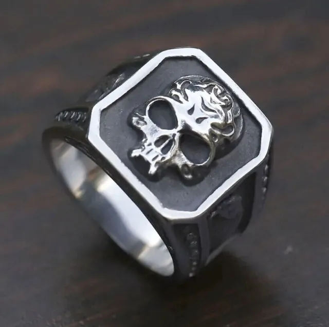 Skull Skeleton Punk Gothic Occult Heavy Metal Music Biker Devil Satanic Men Ring