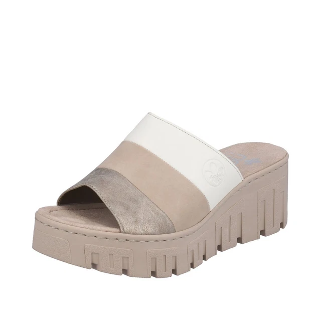 Mules Rieker V0636 Pour Femme - Cuir Synthétique Confort Talon 3.4cm (Blanc Cristal)