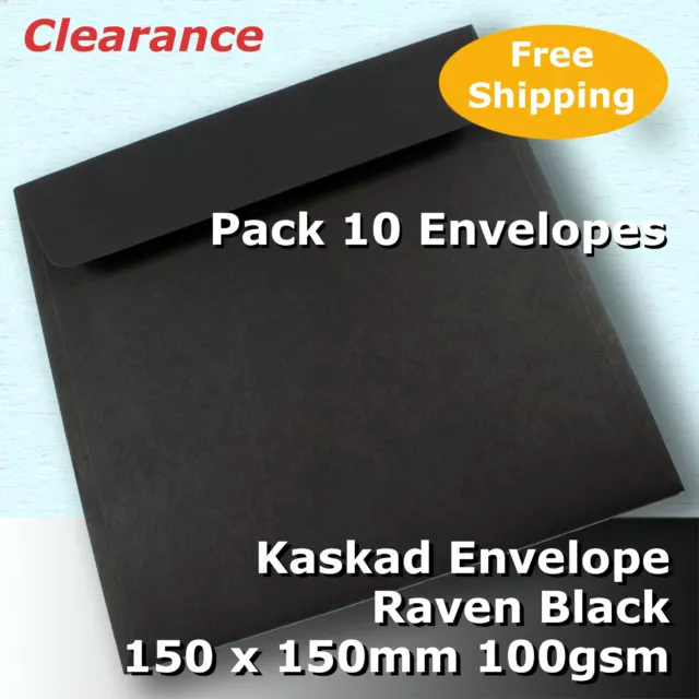 10 Envelopes Kaskad 150mm Square Raven Black 100gsm Lick N Stick #N0274 #CDGG