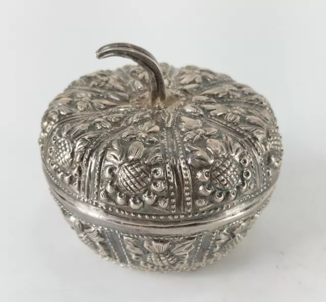 Antique South East Asian Repousse Silver Betel Nut Leaf Box Melon Pumpkin Form