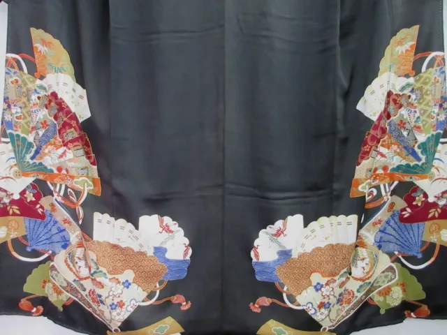 8164B2 Silk Vintage Japanese Kimono Tomesode Hand painted Folding Fan