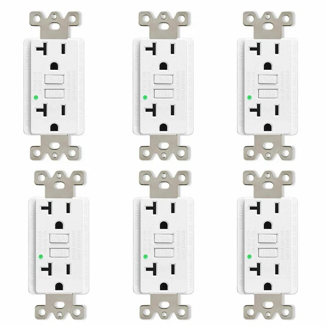 Square 20A/125V GFCI Outlet Dual Wall Plug Residential and Commercial Grade 6PCS