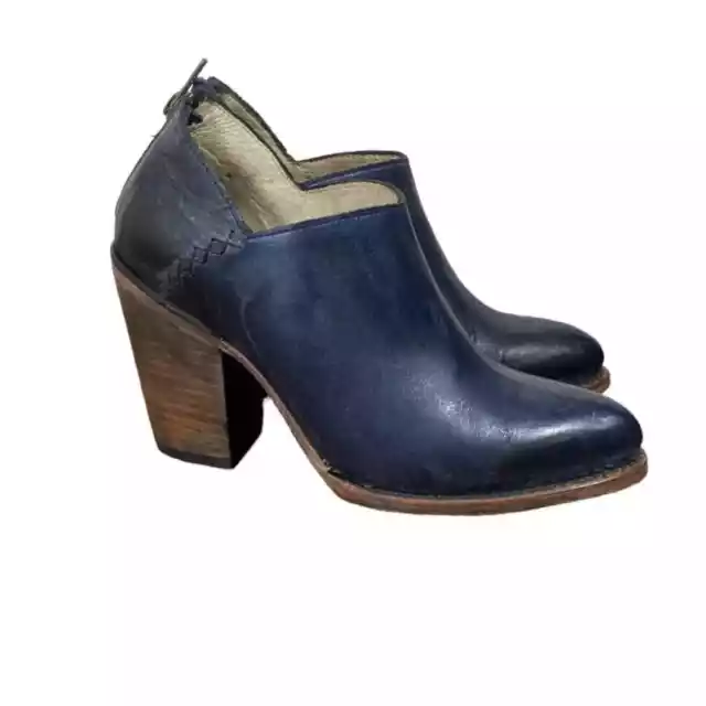 Freebird By Steven FB-Steel Navy Blue Ankle Leather Booties Size 9 Chunky Heel