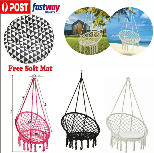 120CM Deluxe Hanging Hammock Chair Macrame Cotton Swing Bed Relax Outdoor Indoor