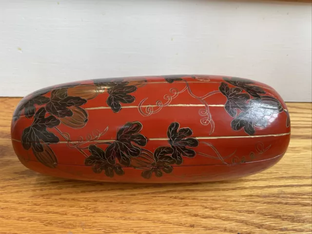 Japanese Maki-E Red Lacquer Ware Butterfly Incense Box Gourd Shape,Meiji Period