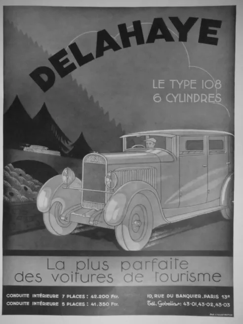 1931 Press Advertisement Delahaye The Type 108 6 Cylinder Passenger Cars