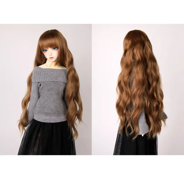 1/3 1/4 1/6 BJD Girl Doll Wig Long Curly Bangs Hair DIY Making Accessory -Brown