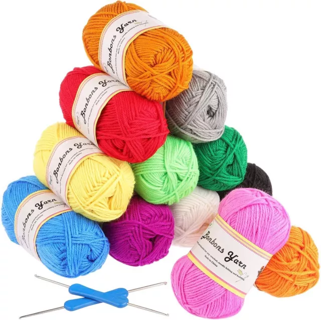 Fuyit Double Knitting Yarn 12x50g 100% Acrylic with 2 Crochet 12 Colours