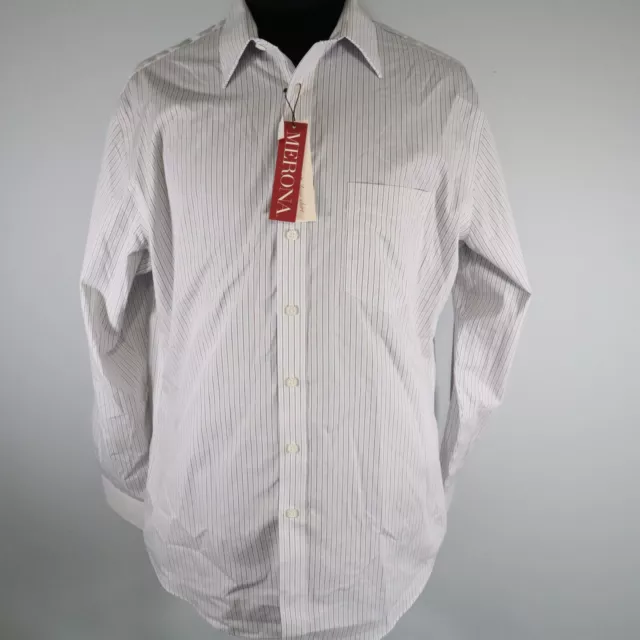 Merona Shirt Mens Large Button Up Gray Striped Long Sleeve NWT