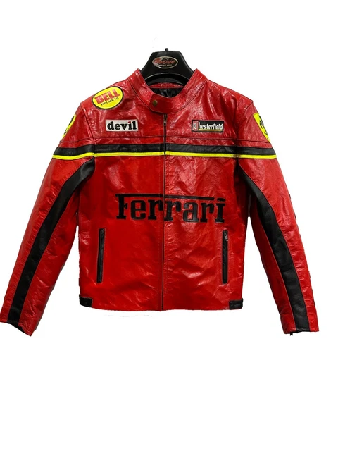 Mens Red Ferrari Jacket Cowhide Leather Motorcycle Jacket, Gift For Bikers