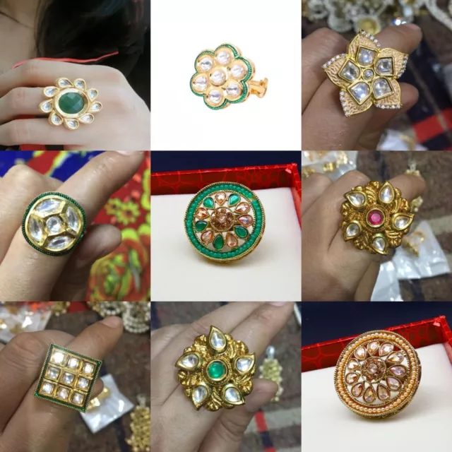 Indischer Bollywood-Perlen-Kundan-Ring, verstellbar, für Hochzeit, Damen,...