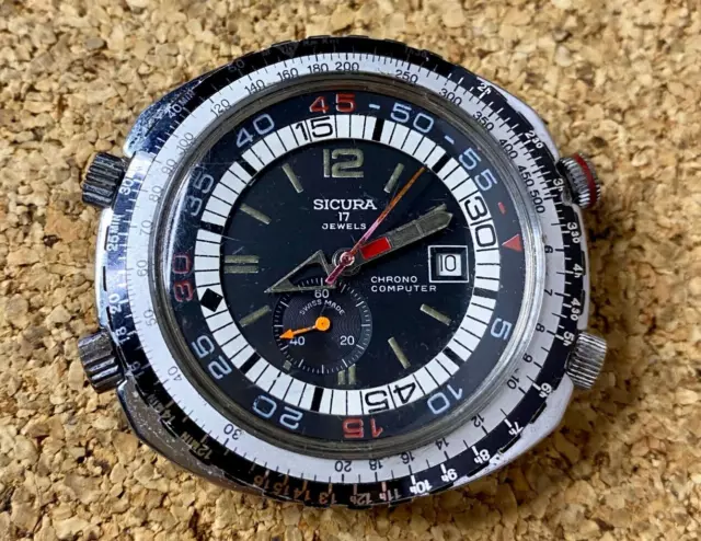OROLOGIO SICURA CHRONO Computer Vintage Uomo Cal EB8800 17 Jewels Quadrante Nero Raro EUR 326 72 PicClick IT