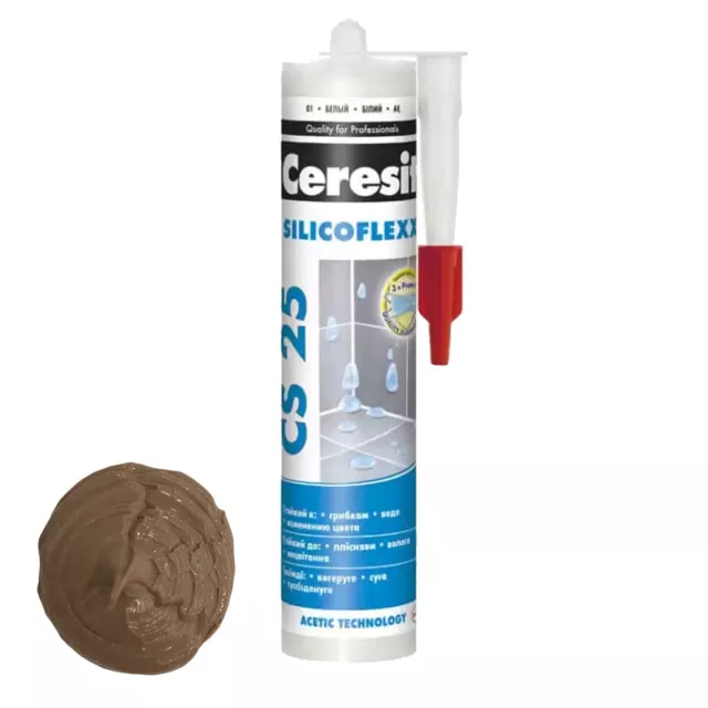 Joint Mastic D'Étanchéité Ceresit CS25 Silicone pour Sanitaires Noyer Par 280ml