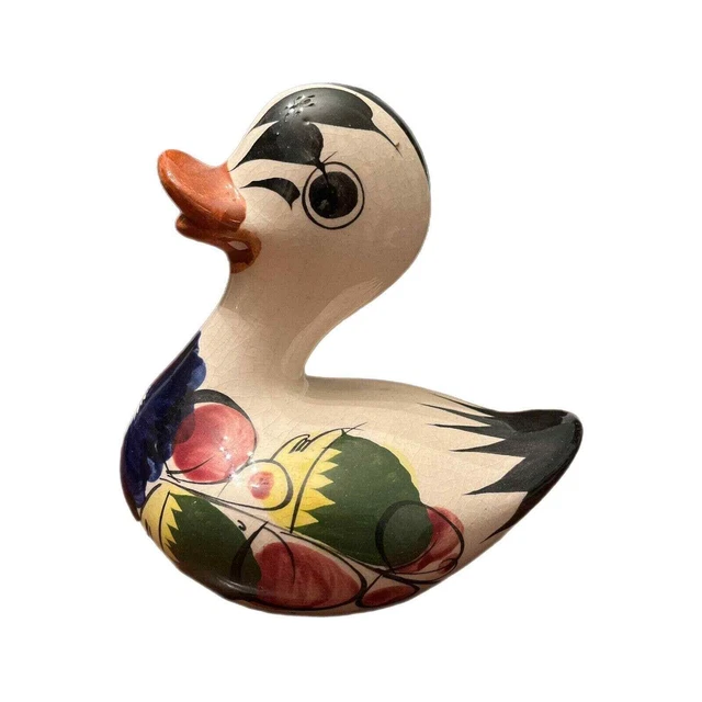 Vintage Tonala Mexican Colorful Duck Figurine Folk Art Signed 5 In Tall