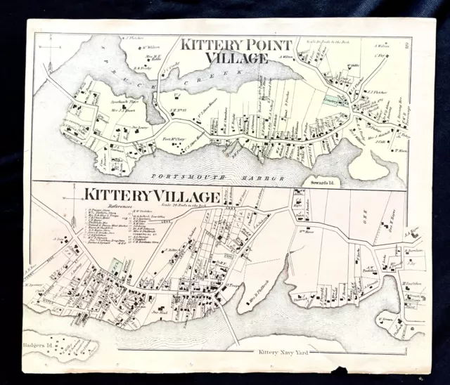 Maine History! Early York / 1872 Hand-Colored Street Map of Kttery Point 1st ed