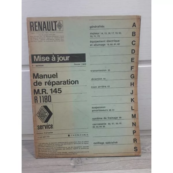 Renault R6 R1180 -1969- Manuel Reparation MR145 mise a jour - Renault REN-770142