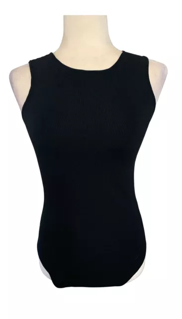 zara knit womens solid black crew neck tank top bodysuit medium