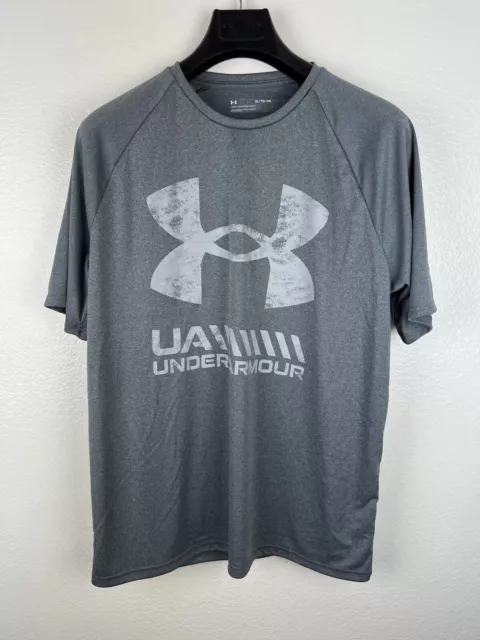 Under Armour T-Shirt Men's XL Gray Graphic Logo Crew Neck Short Sleeve Stretch
