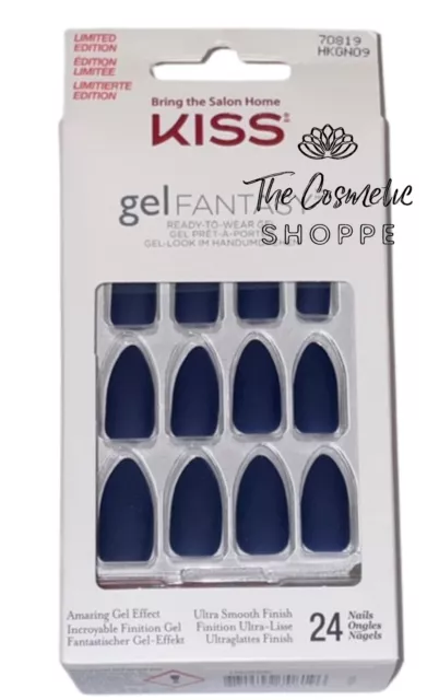 KISS Gel Fantasy Matte Blue Glue On Stiletto Shape Medium Length Nails x1