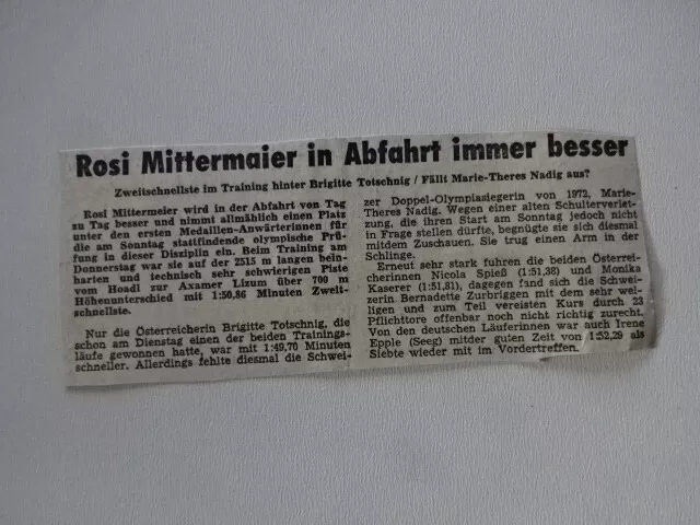 Zeitungsausschnitt 1976 Innsbruck /Rosi Mittermaier in Abfahrt immer besser