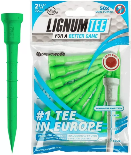 LIGNUM Tee Premium Golf Tees, Lasts 50+ Rounds, Anti-Spin Head, Ring System 3